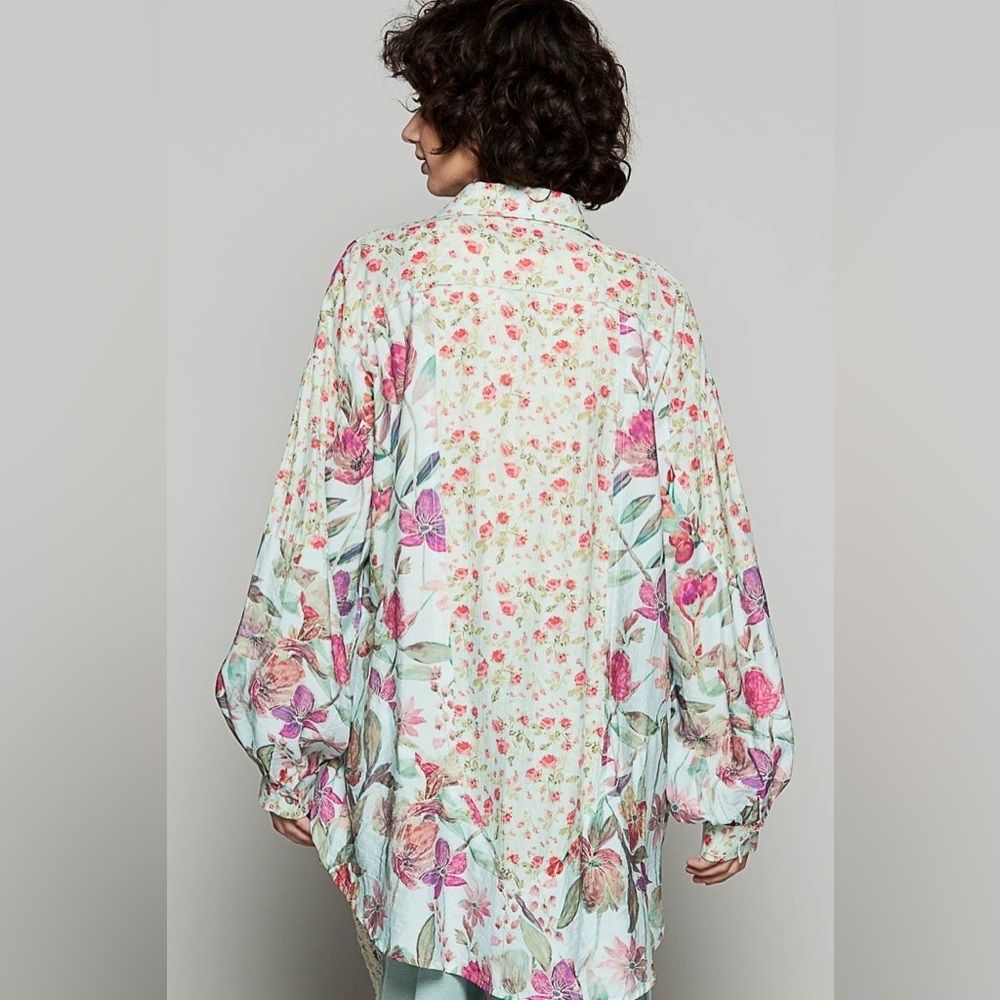 POL Floral Button Down Shirt - Pink and Green - Picture 3 of 6